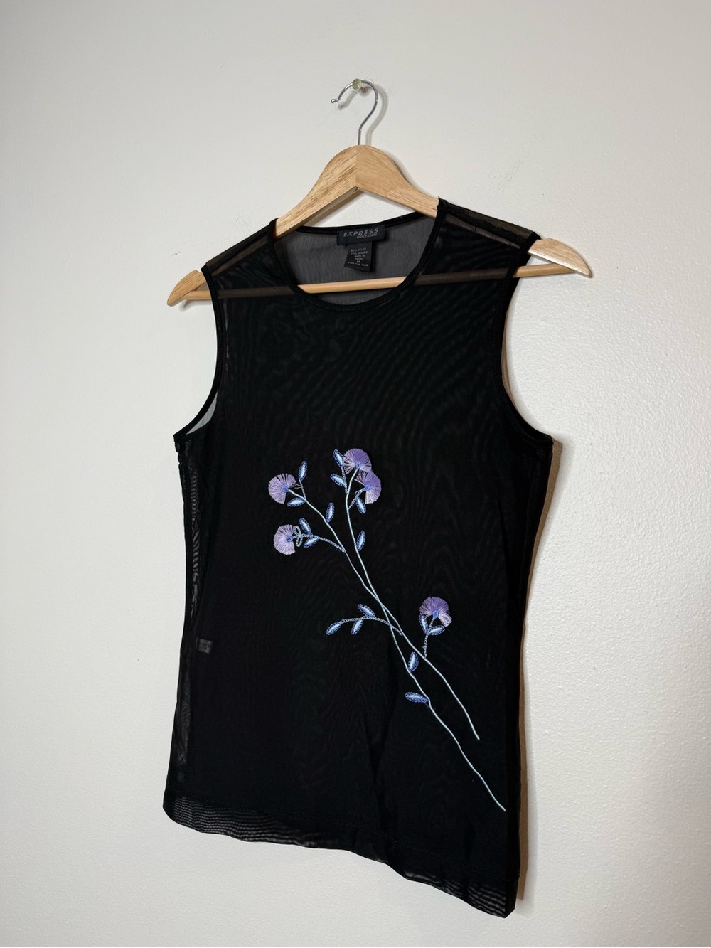 Vintage Express World Brand Sheer Mesh Stretch Sleeveless Tank Top whimsical - Picture 2 of 7